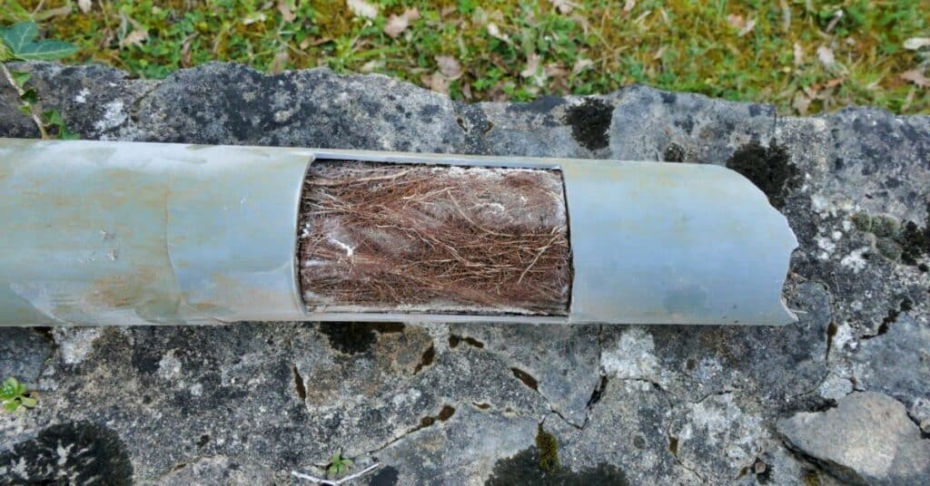 Tree roots in a drain pipe