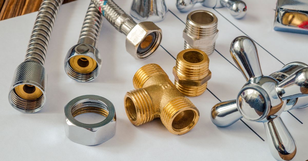 Plumbing parts laying on a table