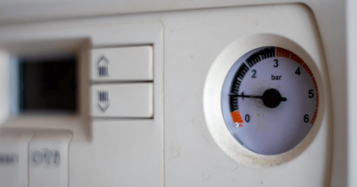 Gas Geysers display showing a pressure gauge and a control panel 