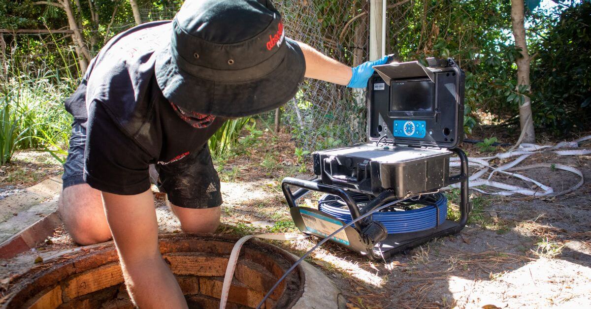 Absolute Plumbing technicians carrying out a drain camera inspection 